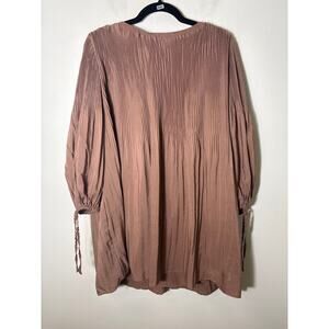 Mustard Seed Brown Long Sleeve Pleated Baby Doll Mini Dress Sz L